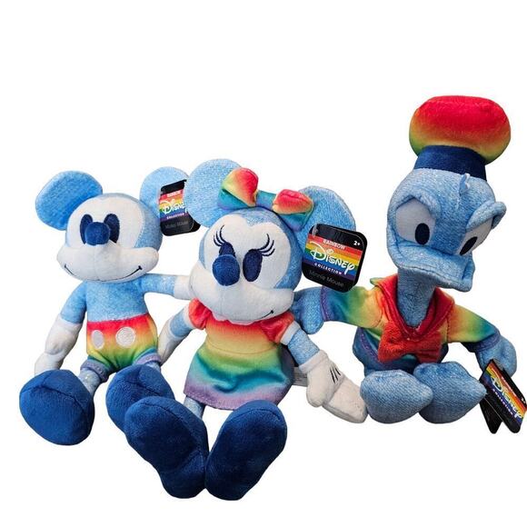Disney Rainbow Collection Plush Mickey Minnie Donald Duck 10" Set of 3 Pride Toy - Picture 1 of 10